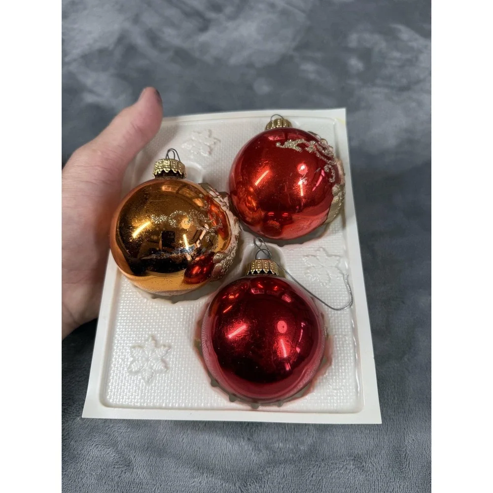 Vintage Tradition Christmas Glass Ornaments Angel Set of 3 Red Gold West Germany
